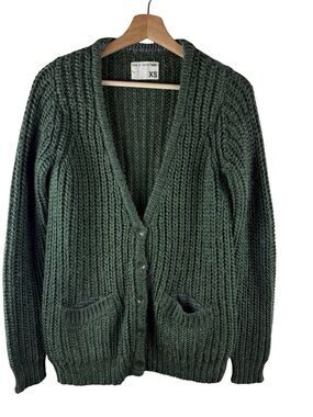 Rag & Bone Cardigan Sweater Chunky Knit Green V Neck Wool Blend
